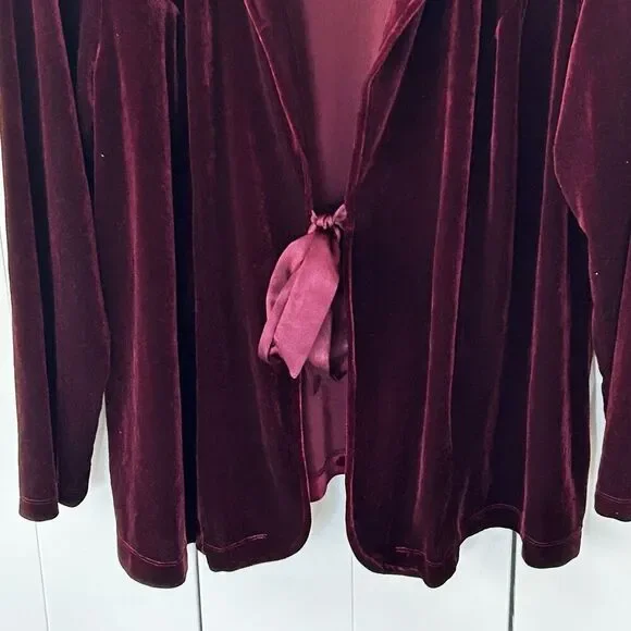 Women's Velvet Tie Front Topper Jacket Size 2x Cranberry Red Notations Holiday - Picture 4 of 8